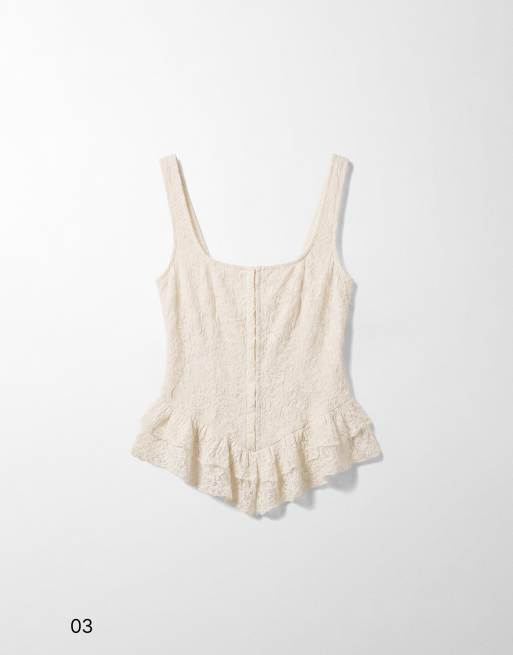 Bershka rustikales Korsett-Top mit Trägern in Weiß, 3 von 4