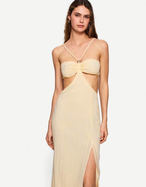 Bershka – Rustikales Midikleid in Weiß mit Cut-Out, 3 von 4