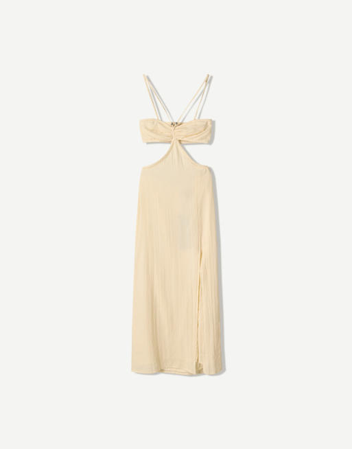 Bershka – Rustikales Midikleid in Weiß mit Cut-Out, 4 von 4