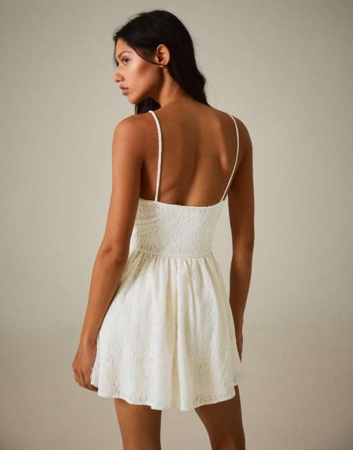 Bershka – Rustikales Minikleid in Weiß im Korsettstil, 3 von 5