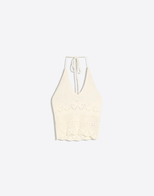 Bershka rustikales Strick-Halterneck-Top in Ecru, 5 von 5