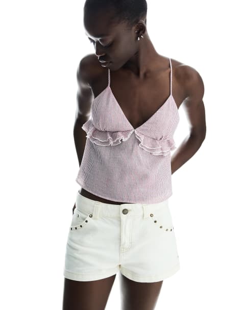 Bershka – Rustikales Tanktop in Burgunderrot - view 1