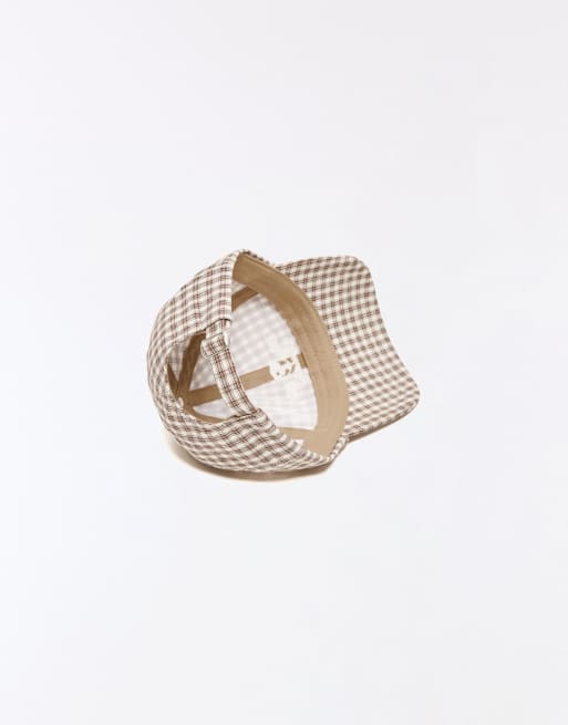Bershka rutig broderad keps i brun, 2 av 4
