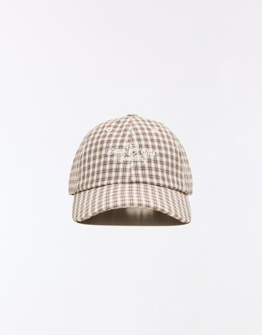 Bershka rutig broderad keps i brun, 3 av 4