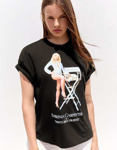 Bershka - Sabrina - T-shirt oversize imprimé style charpentier - Noir - view 1