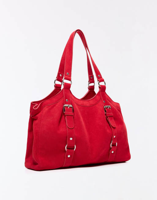Bershka sac à boucle en daim synthétique rouge, 3 de 5