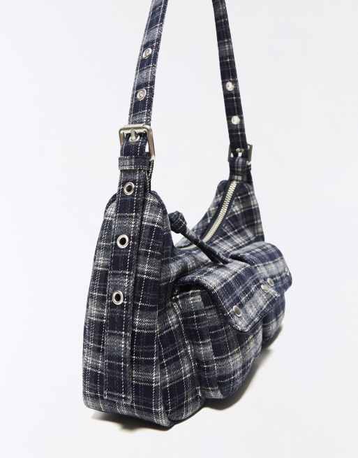 Bershka sac à carreaux multipoches bleu