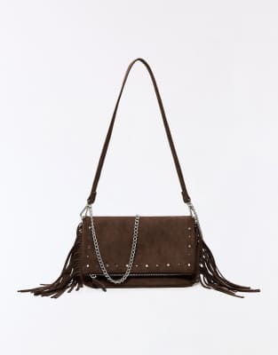 Bershka - Sac à franges et clous - Marron