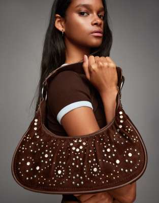 Bershka - Sac à main clouté - Marron-Brown