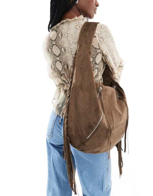 Bershka Sac bandouliere souple en imitation daim avec franges ASOS