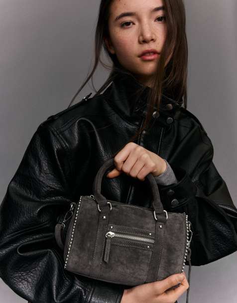 Bershka - Sac bowling en imitation cuir - Gris - view 1