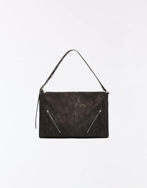 Bershka sac en daim synthétique à fermetures éclair marron, 3 de 4