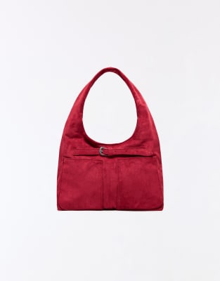 Bershka - Sac seau en imitation daim - Rouge