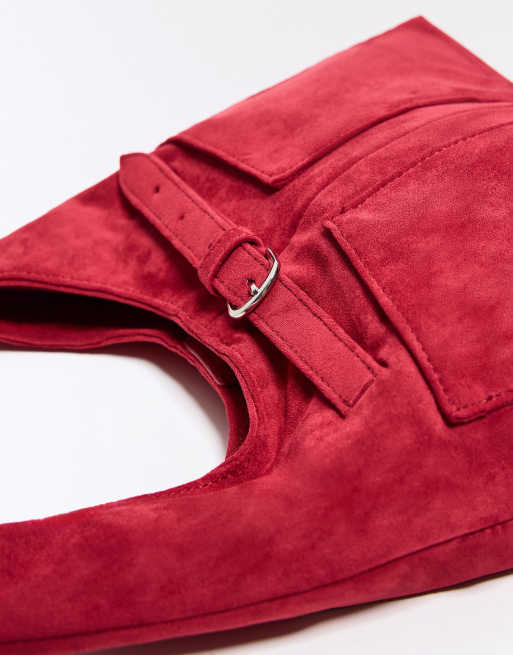 Bershka - Sac seau en imitation daim - Rouge, 3 de 4