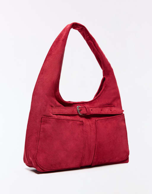 Bershka - Sac seau en imitation daim - Rouge, 4 de 4