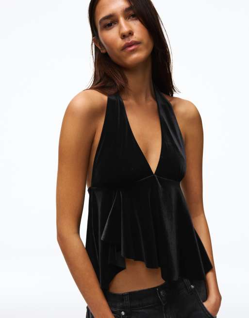 Bershka Samt-Neckholder-Top in Schwarz, 2 von 5