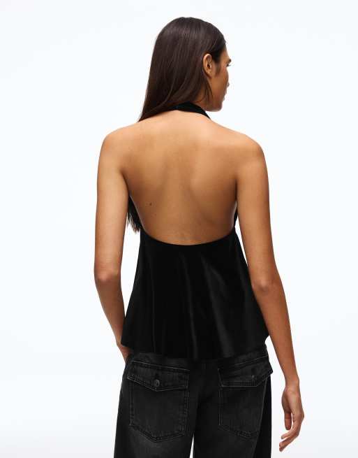 Bershka Samt-Neckholder-Top in Schwarz, 3 von 5