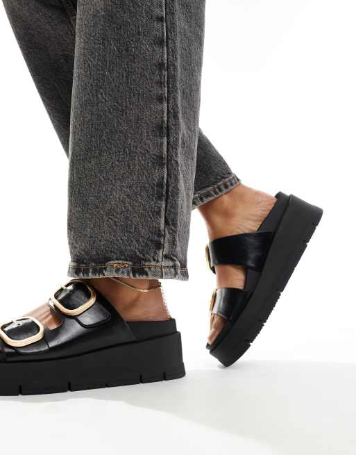 Bershka - Sandalen met plateauzool en gespen in zwart, 2 van 4