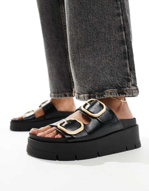 Bershka - Sandalen met plateauzool en gespen in zwart, 4 van 4