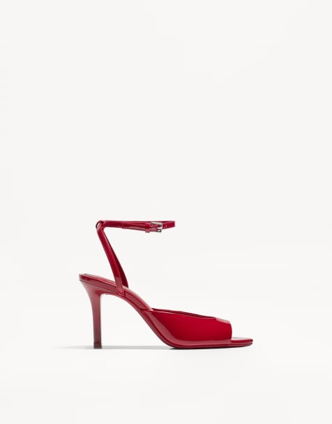 Bershka - Sandales à talon avec bout ouvert et bride de cheville - Rouge - view 1