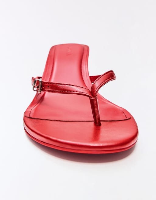 Bershka - Sandales à talon avec entredoigt et boucle - Rouge, 3 de 3