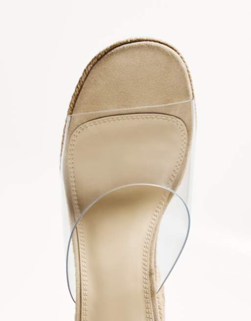 Bershka Sandales à talon haut et semelle plateforme en jute et