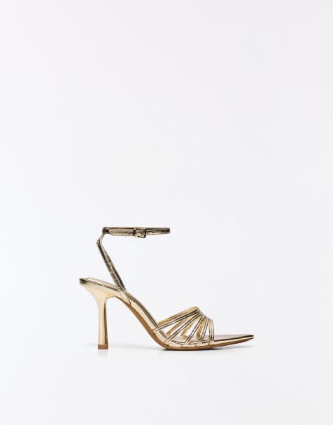 Bershka - Sandales à talons et brides multiples - Doré - view 1