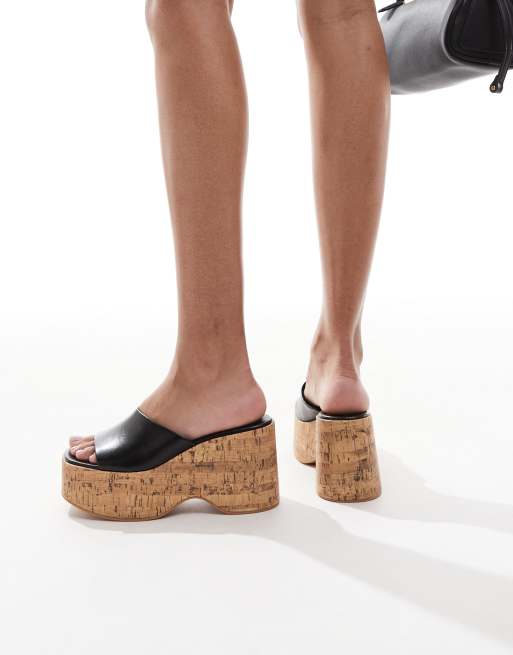 Bershka - Sandales avec semelle plateforme en liège - Noir/naturel, 2 de 4