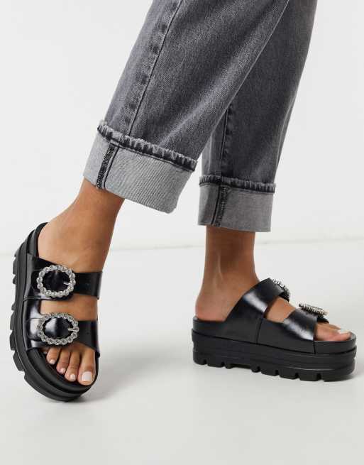 Bershka Sandales chunky semelle plateforme avec d tail pierre Noir