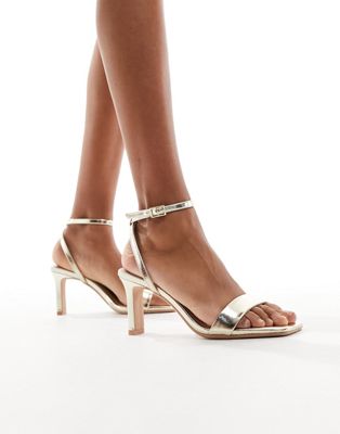 Bershka strappy barely there heeled sandals in metallic gold - ASOS Price Checker