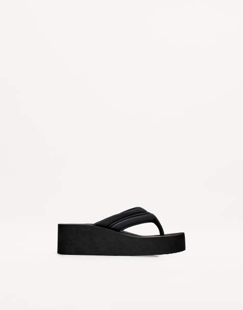 Bershka - Sandales matelassées à plateforme - Noir - view 1