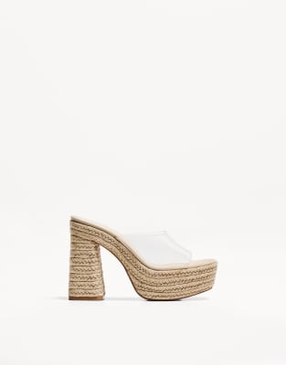 Bershka - Sandaletten mit hohem Plateauabsatz aus Jute und transparentem Design aus Vinyl-Keine Farbe