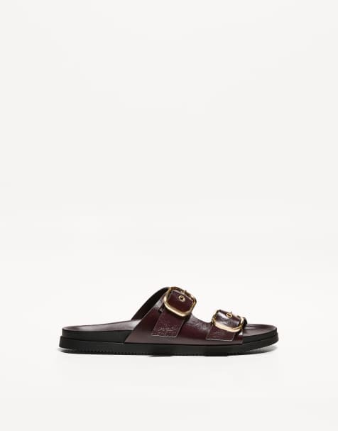 Bershka - Sandali bassi stile sliders bordeaux con fibbie - view 1