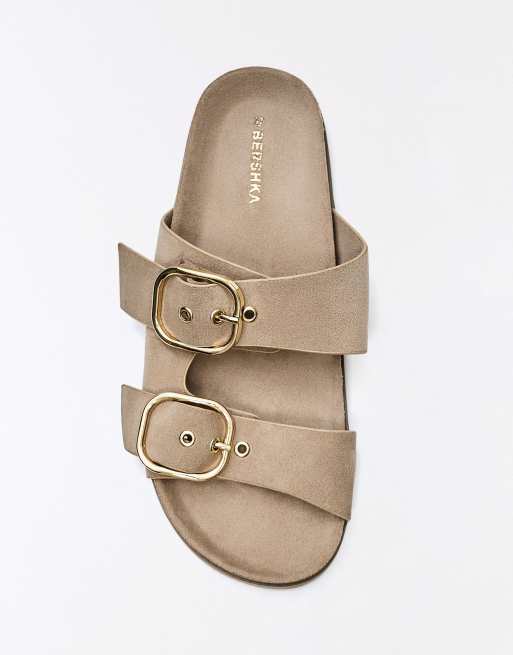 Bershka - Sandali bassi stile sliders color cuoio con fibbie, 5 di 5