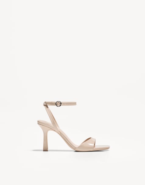 Bershka - Sandali beige con tacco e cinturino alla caviglia - view 1