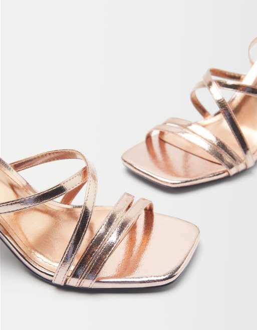 Bershka Sandali Con Tacco Medio E Spalline Dorati Asos