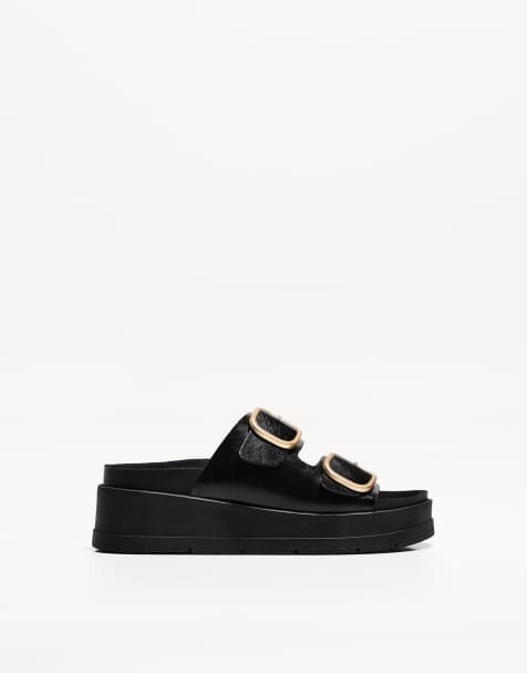 Bershka - Sandali neri con plateau e fibbia - view 1