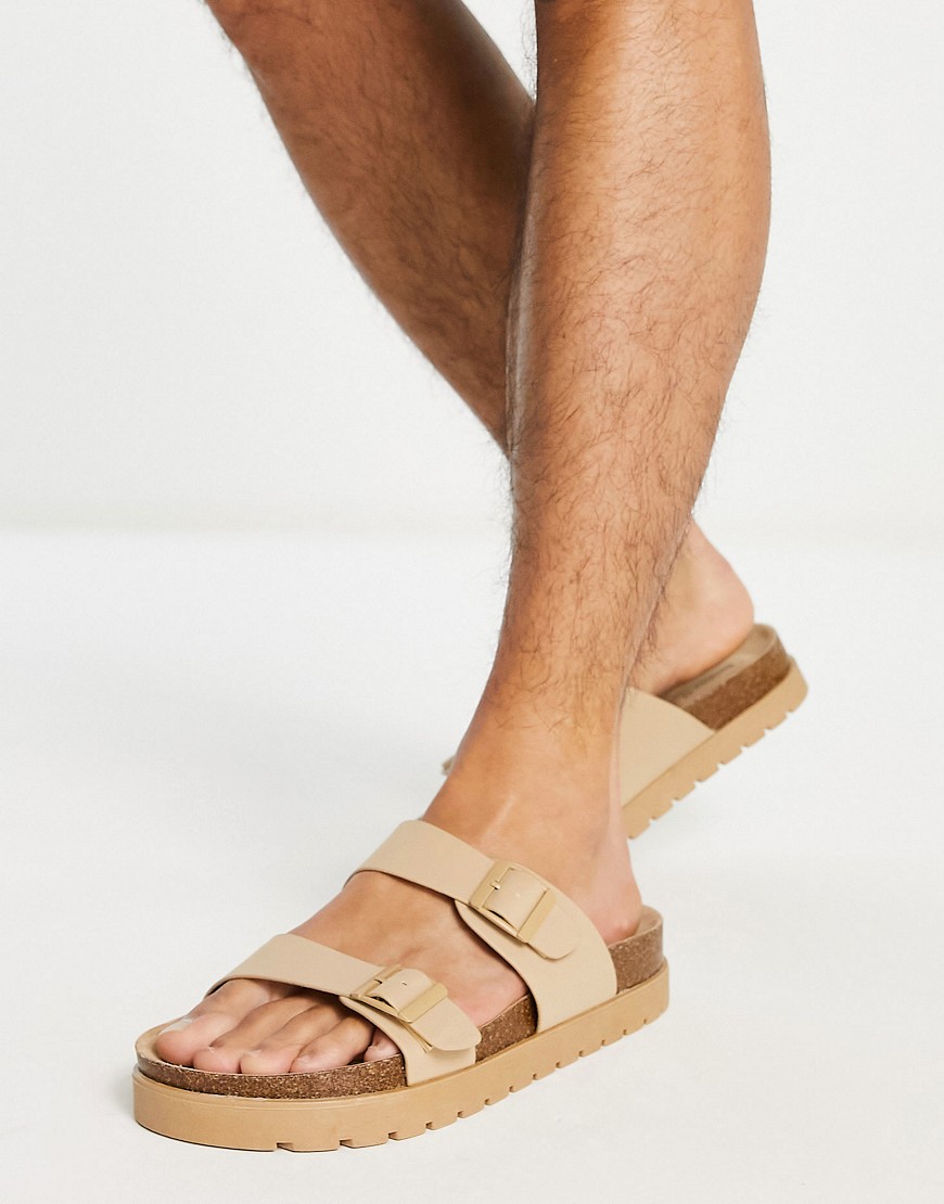 Bershka sandals with straps in sand-Neutral
