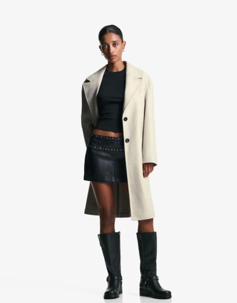 Bershka – Sandfärgad, mjuk kappa i lång modell - view 1