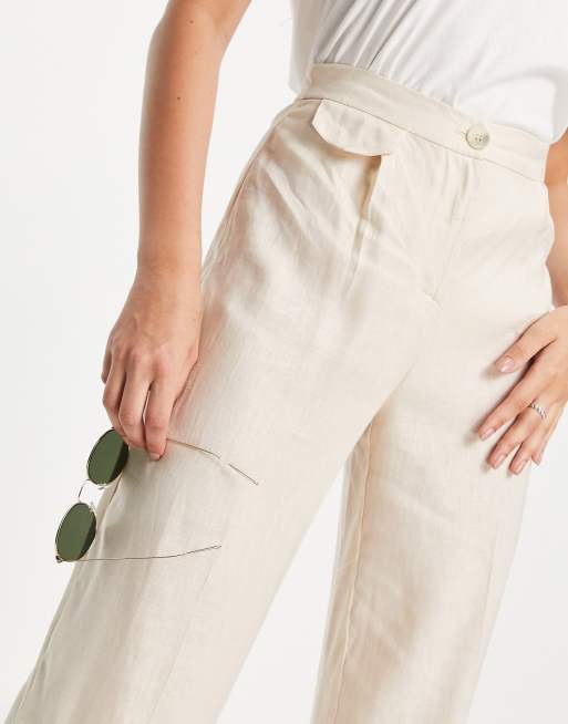 Bershka – Sandfärgade linnebyxor med vida ben, 3 av 4