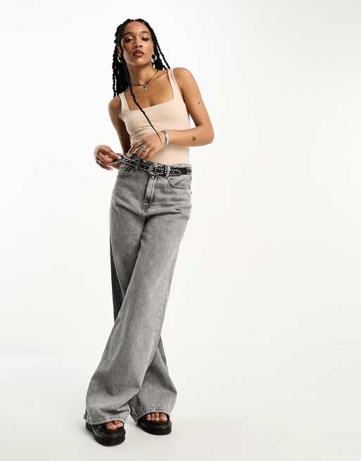 Bershka - Sandfarvet bodystocking med firkantet hals, 3 af 4