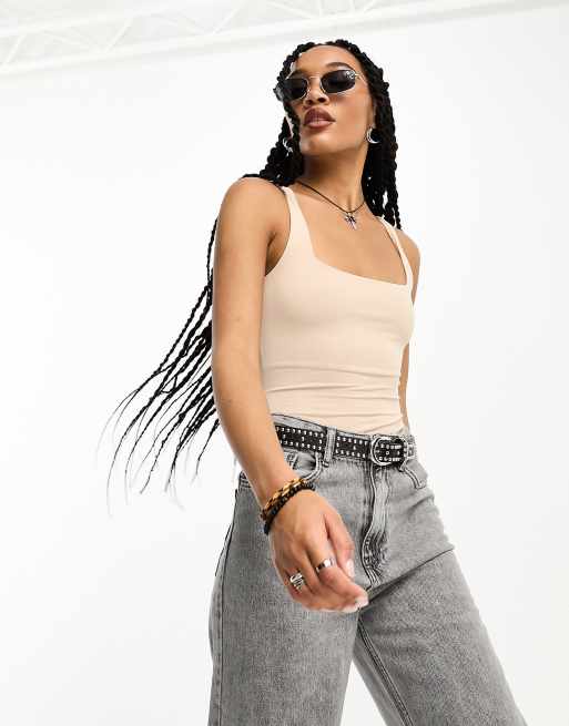 Bershka - Sandfarvet bodystocking med firkantet hals, 4 af 4
