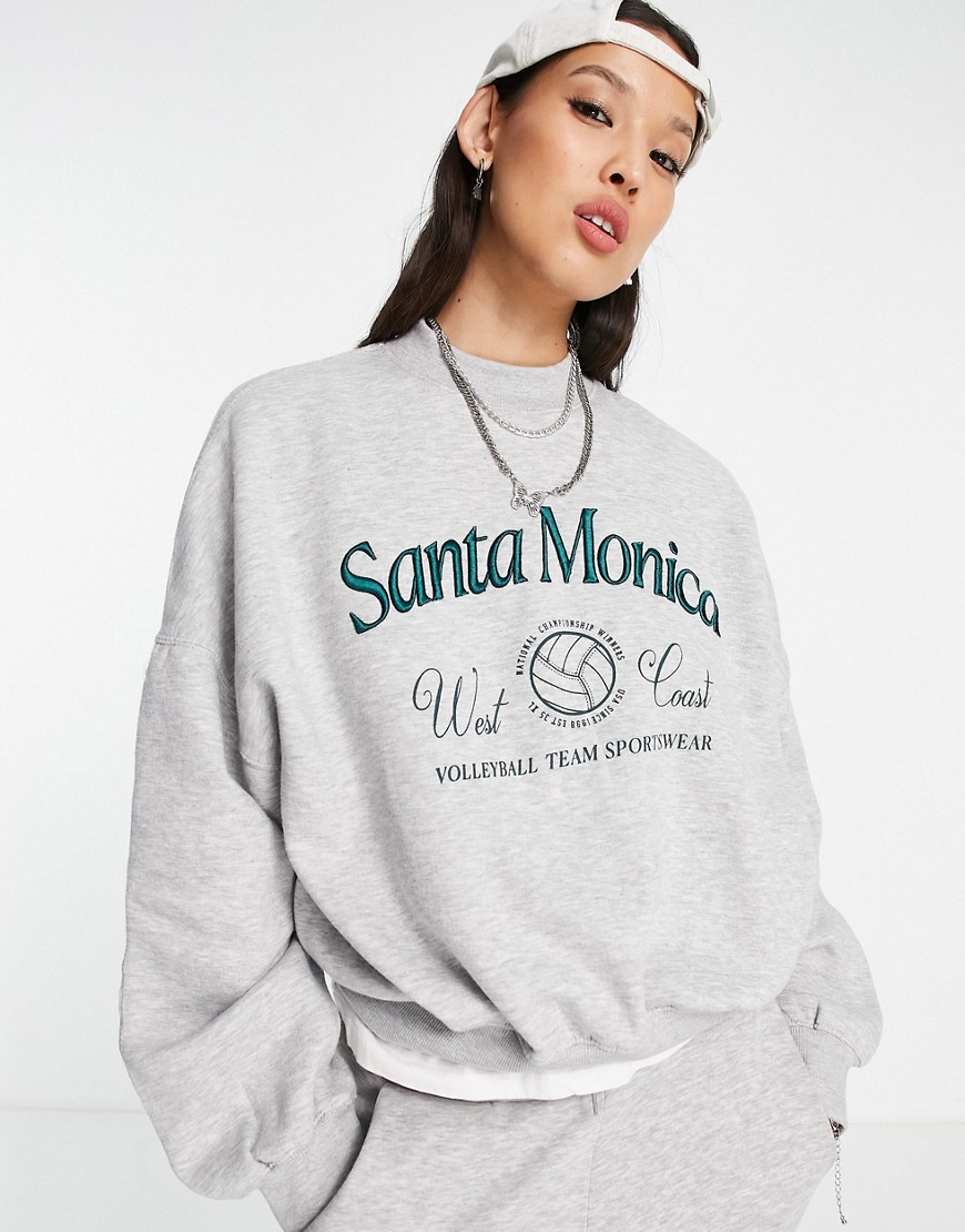 Bershka santa monica slogan sweatshirt in gray