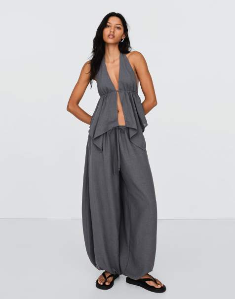 Bershka - Sarouel broek in grijs - view 1