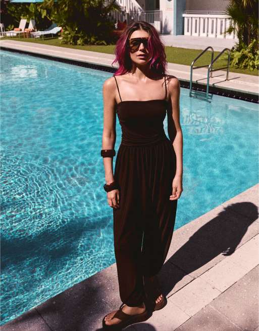 Bershka – Sarouel – Brun jumpsuit, 3 av 4