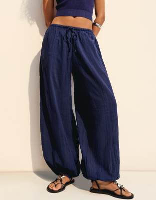 Bershka sarouel trousers in navy  - view 1