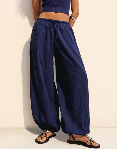 Bershka sarouel trousers in navy 