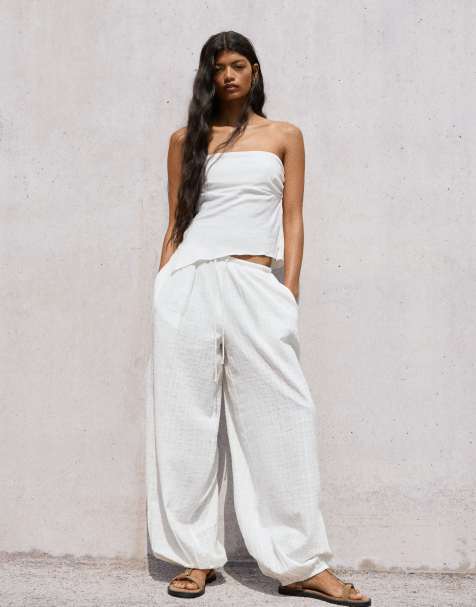 Bershka sarouel trousers in white 