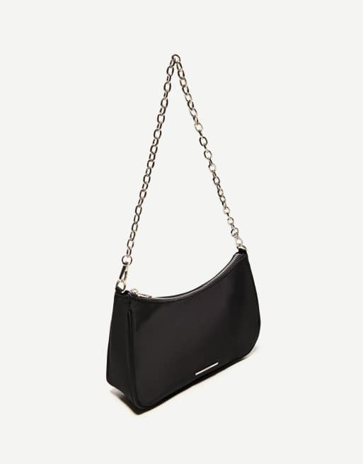 Bershka - Satijnen crossbody tas met ketting in zwart, 2 van 4