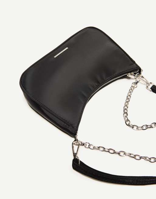 Bershka - Satijnen crossbody tas met ketting in zwart, 3 van 4